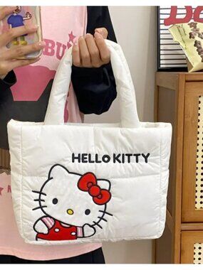 Hello Kitty Puffy Tote Bag – Sanrio Quilted Handbag for Women & Girls